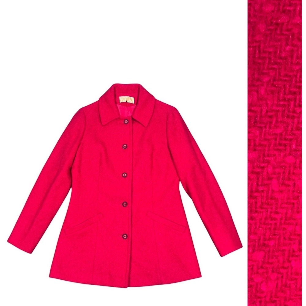 1970s Pendleton Wool Coat Women 12 34R Pink Herringbone Tweed Button Up